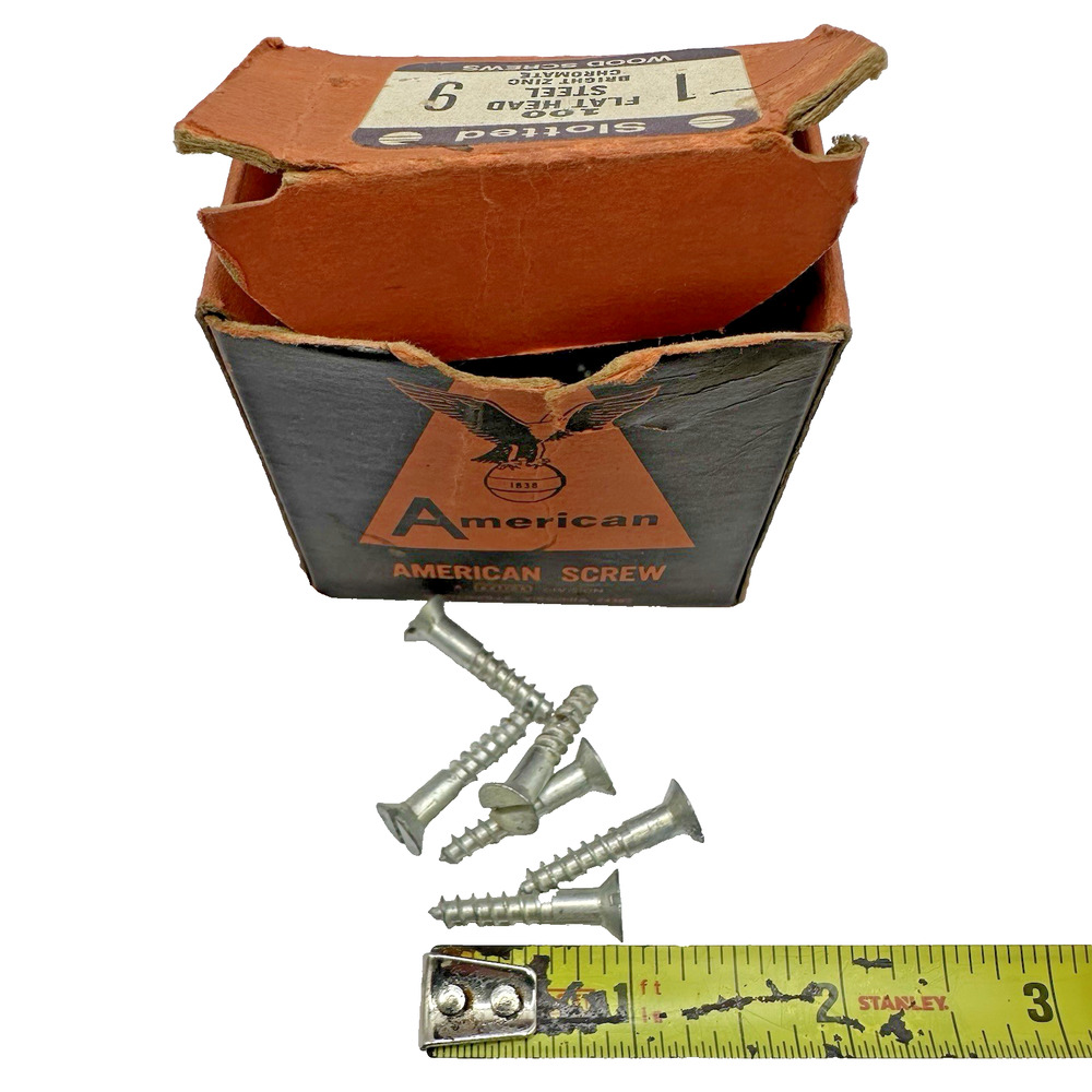 Vtg American Screw Co. Slotted Flat Head Wood Steel Zinc Chromate 1” #9 NOS x41